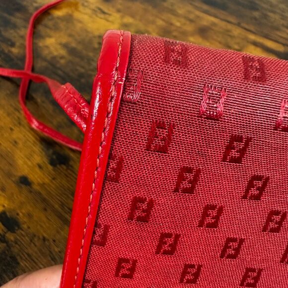 Fendi Red Monogram Logo Pattern Square Shoulder Bag Crossbody Purse Made In Ital - Picture 5 of 16